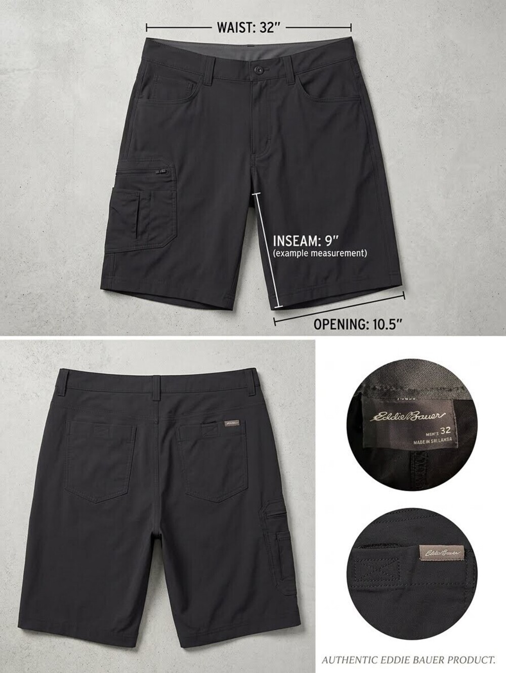 Eddie Bauer Men's Black Cargo Shorts Size 32